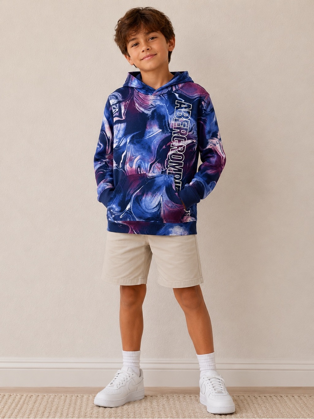 Youth Large 13/14 Abercrombie Kids Marble Print Hoodie Blue Purple Pink Hoodie